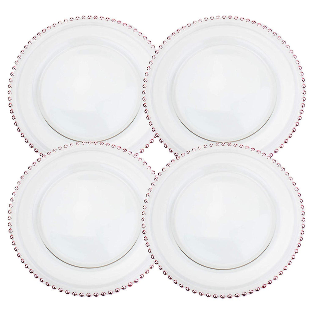 Glass Charger Plate With Beaded Rim - Set of 4