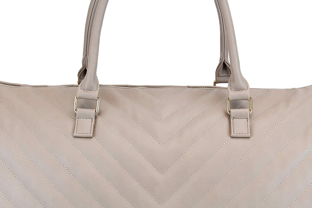 Women's Chevron Pattern Large Leather Weekender Duffel Bag with Gold Hardware and Satin Interior - Big 22" Size - Black