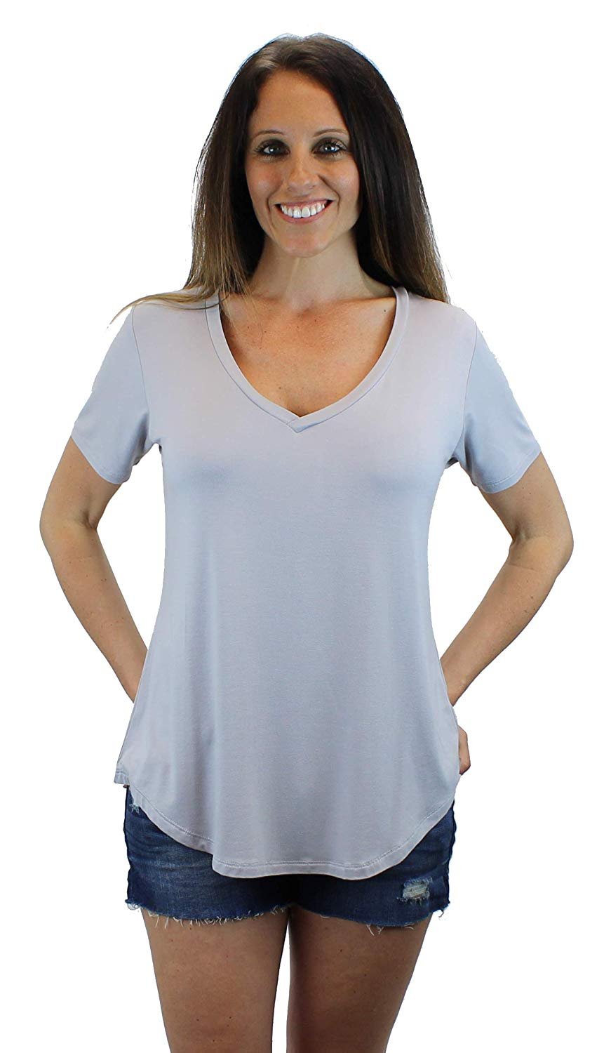 Ms Women's Ultra Soft Casual Short Sleeve V-Neck Long Length - MsLovely