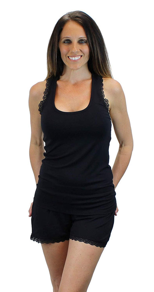Ms Lovely Women's Sleepwear Tank & Shorts Nightwear Pajama Set with Lace Trim