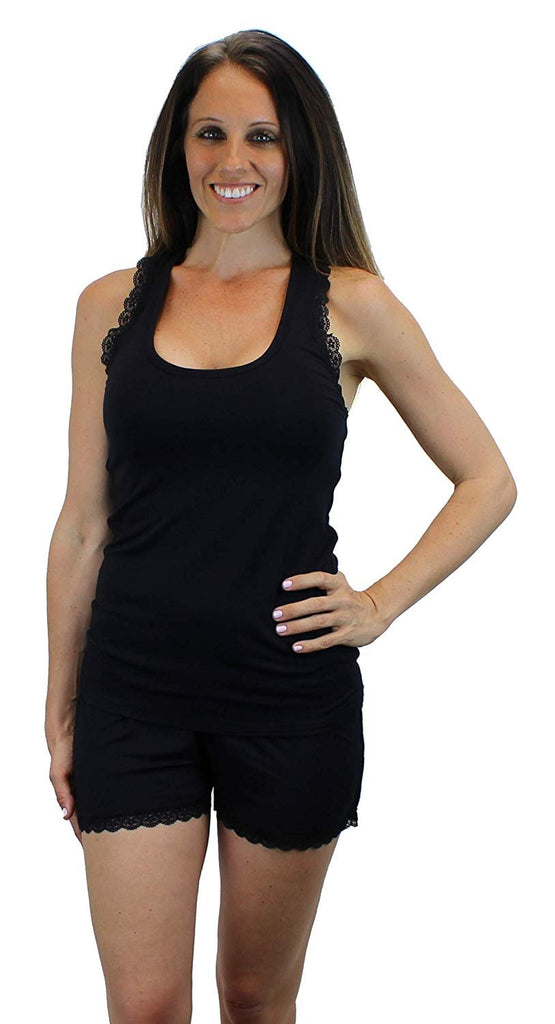 Ms Lovely Women's Sleepwear Tank & Shorts Nightwear Pajama Set with Lace Trim