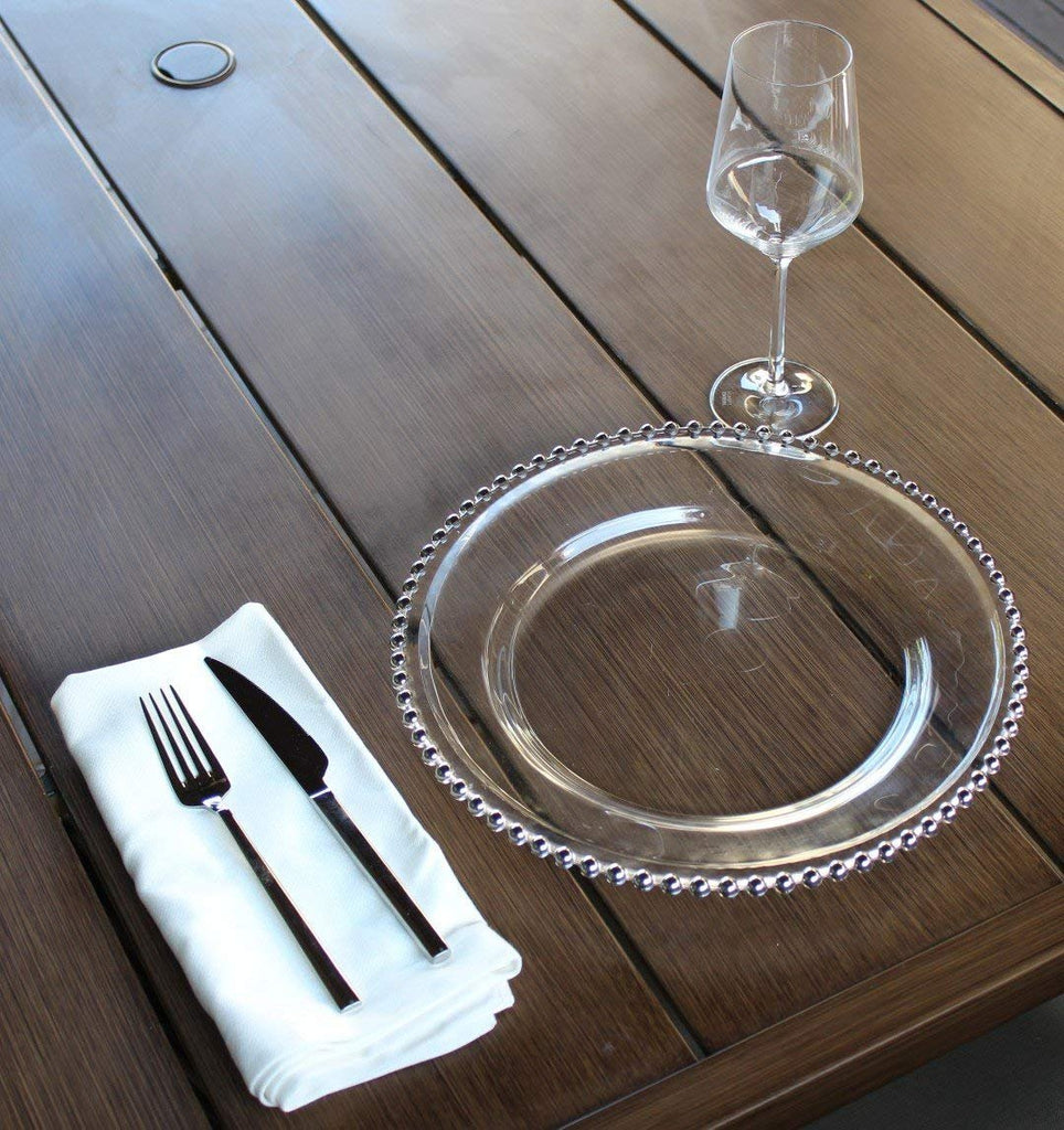 Ms Lovely Clear Glass Charger 13 Inch Dinner Plate with Metallic Rim - Set of 4 - Rose Gold
