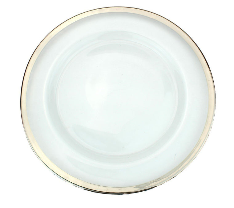 Ms Lovely Clear Glass Charger 13 Inch Dinner Plate with Metallic Rim - Set of 4 - Rose Gold