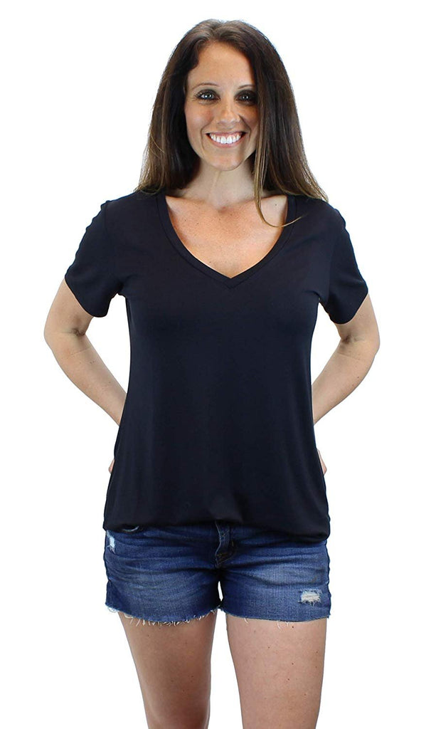 Ms Lovely Women's Ultra Soft Casual Short Sleeve V-Neck Long Length T-Shirt