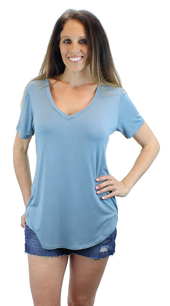 Ms Lovely Women's Ultra Soft Casual Short Sleeve V-Neck Long Length T-Shirt