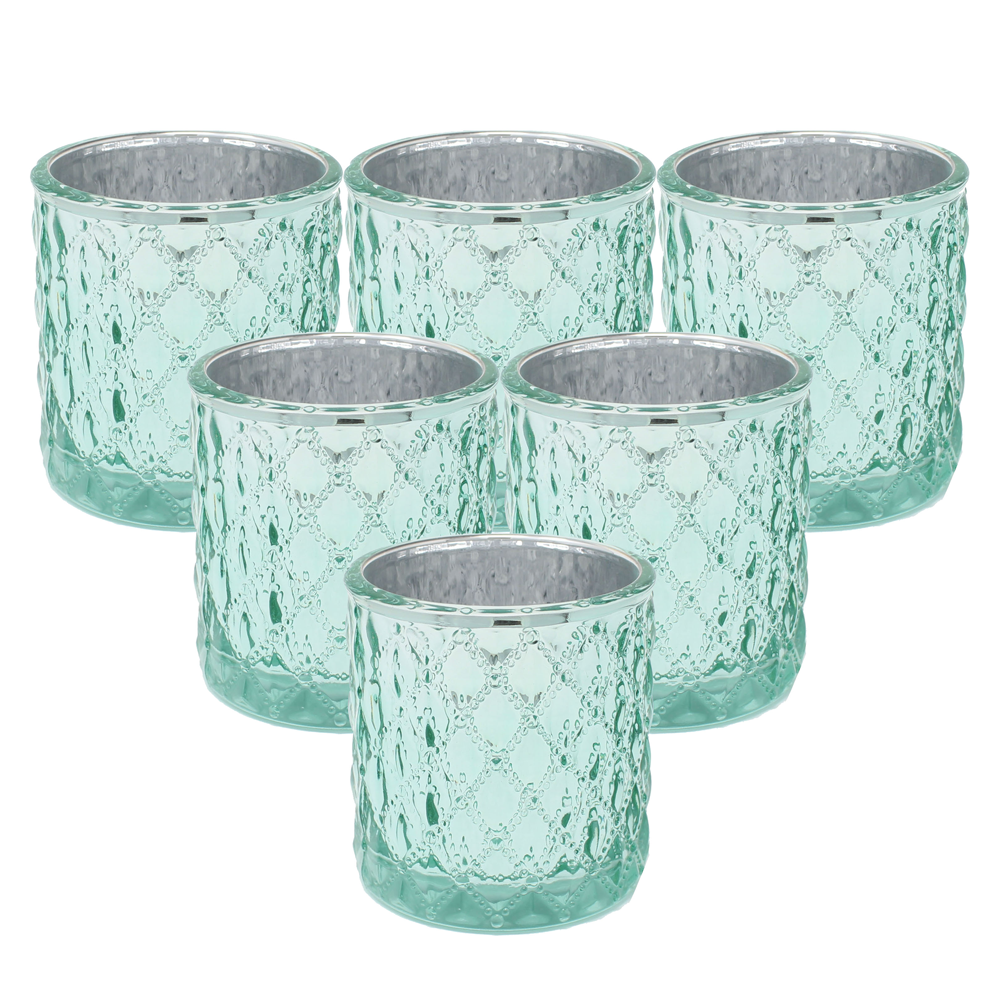 Large Quilted Glass Votive Tealight Candle Holders - Set of 6