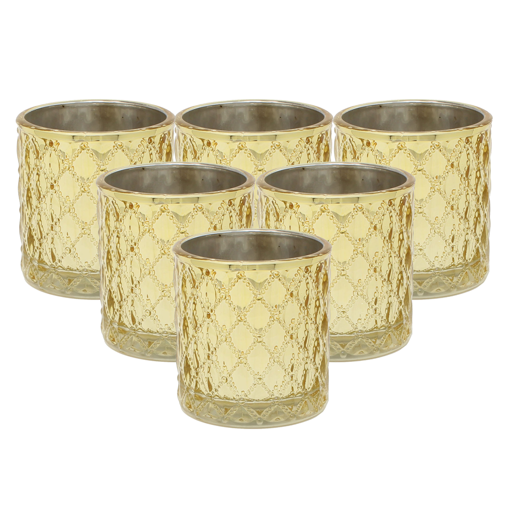 Large Quilted Glass Votive Tealight Candle Holders - Set of 6