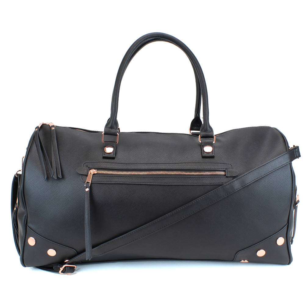 Studded PU Leather Weekender Duffel Bag with Rose Gold Hardware