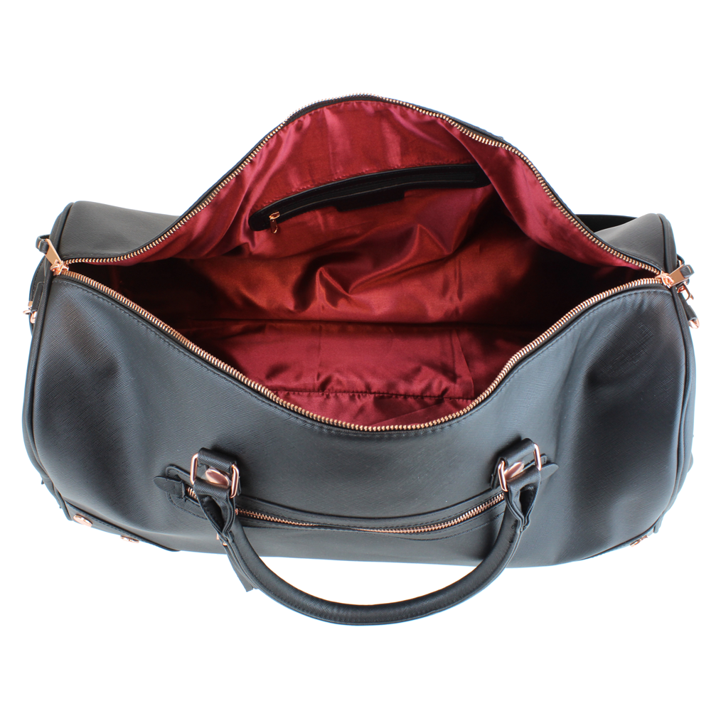 Studded PU Leather Weekender Duffel Bag with Rose Gold Hardware