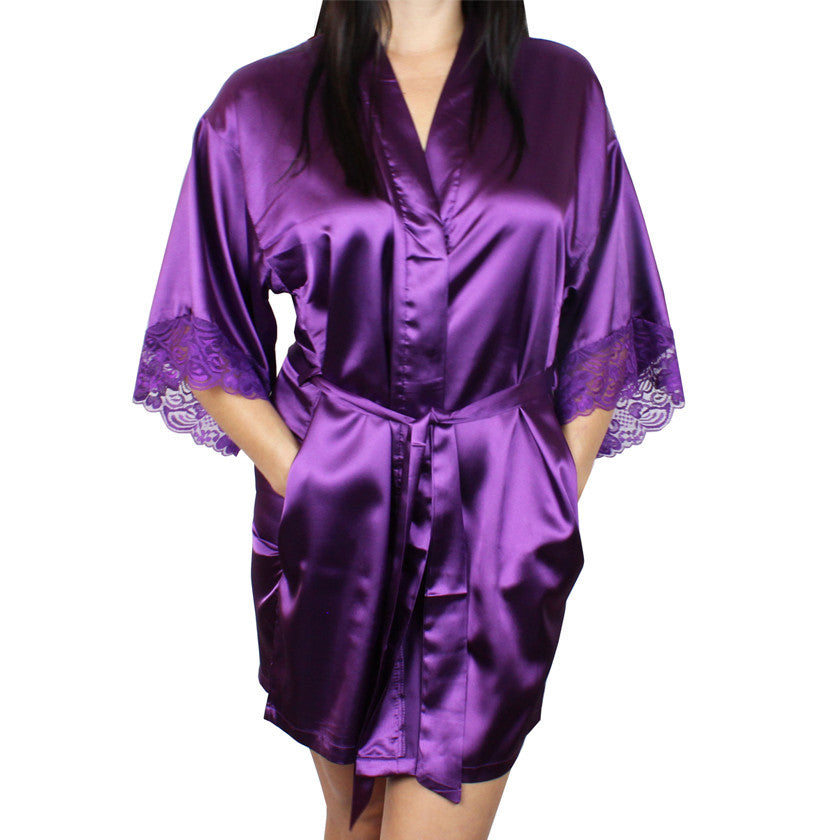 Satin Robe with Lace Sleeves